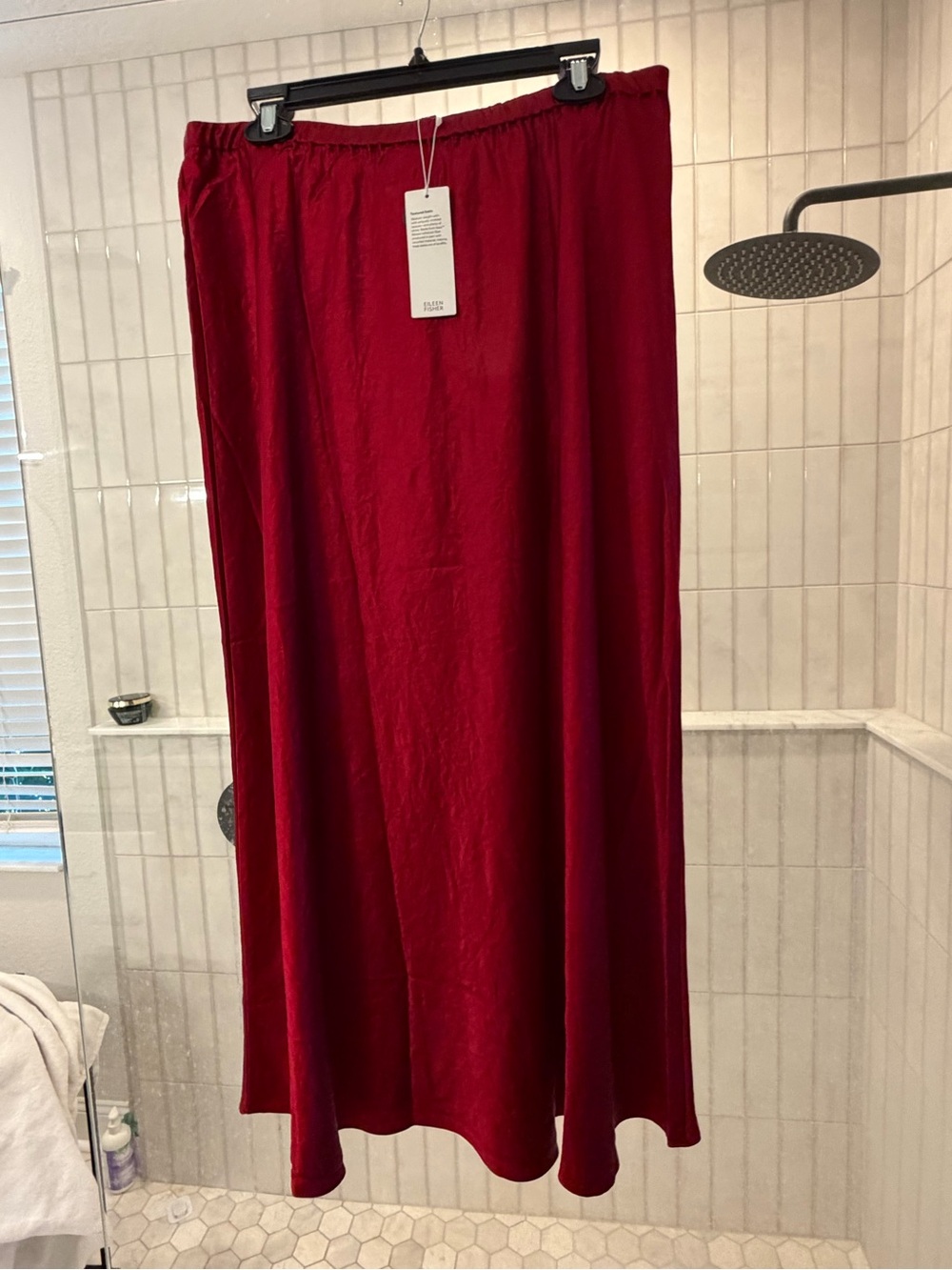 Eileen Fisher Crimson Red Midi Skirt with Elastic Waist - Picture 3 of 9